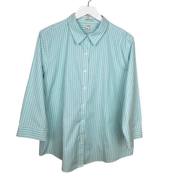 L.L. Bean Tops - L.L. Bean Wrinkle-Resist Aqua White Striped Button Down Shirt - Size XL